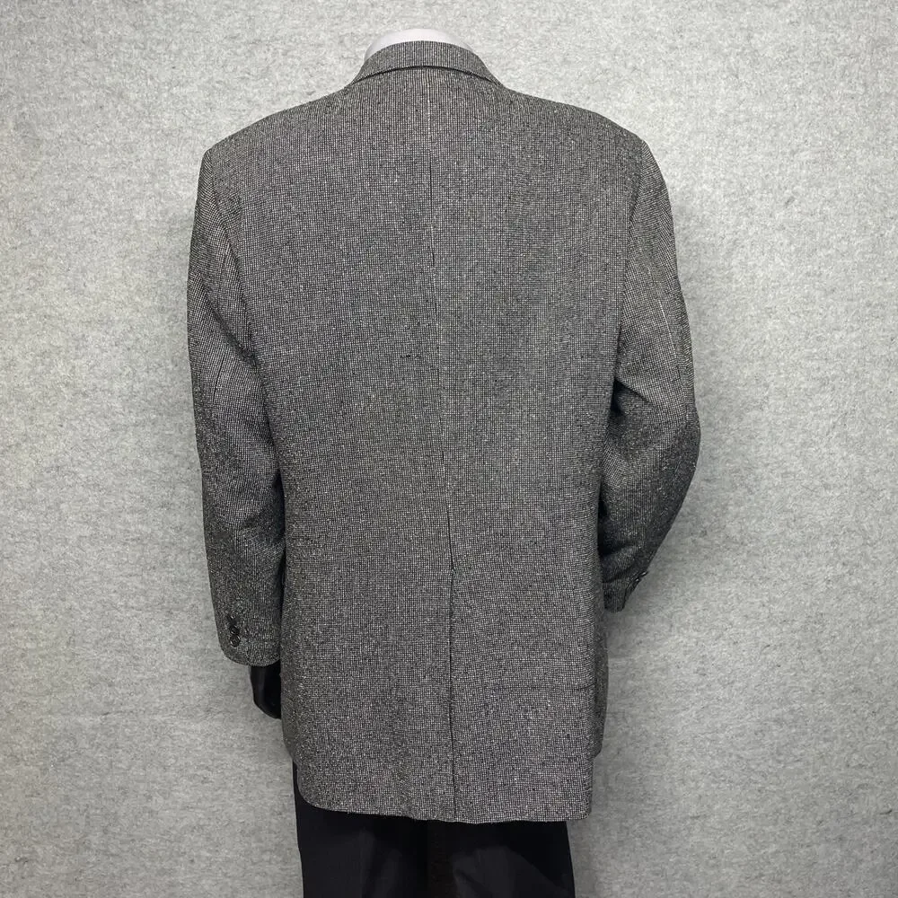 Vtg Barrington Mens 44L Sport Coat Gray 100% Silk Blazer Herringbone Tweed